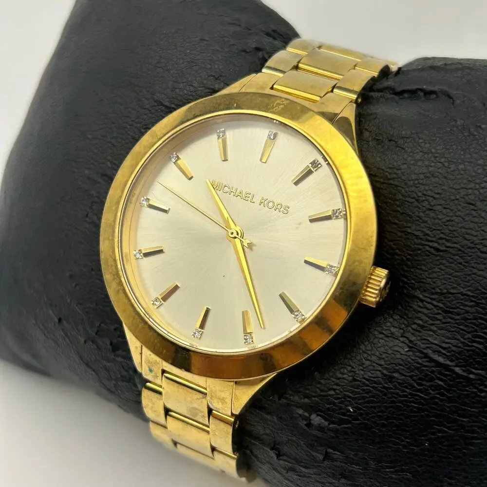 Michael Kors MK-3465 Slim Runway Gold-tone Stainless Steel Watch, Working